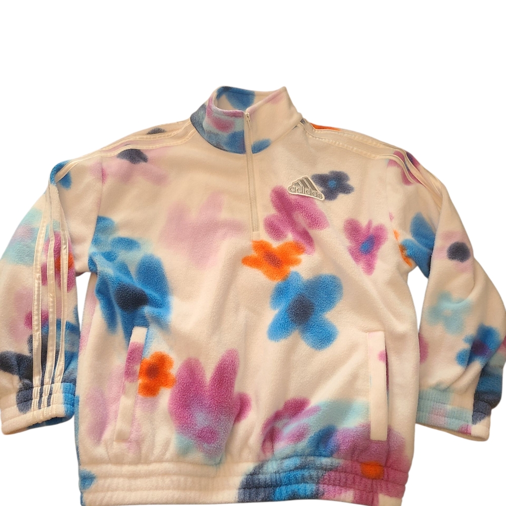 Adidas Pullover Jacket Soft Fleece Bright Floral Kids Size Large‎